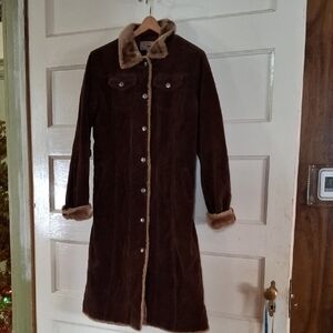 Picasso Style Jean Brown Teddy Jacket with Faux Fur Trim, Large Vintage